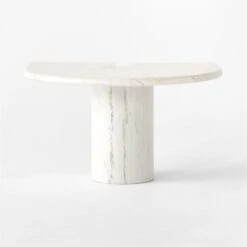 Liguria Rounded White Marble Side Table With White Marble Base -Optimal Furniture Store LiguriaWtTopWtBsTableSOSSF22