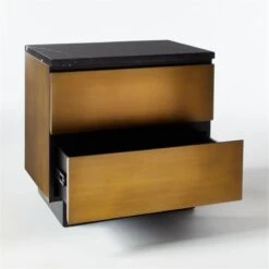 Logan 2-Drawer Brass And Black Marble Nightstand -Optimal Furniture Store LoganBrsNBlkMrblNghtstnd3QAVF20
