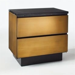 Logan 2-Drawer Brass And Black Marble Nightstand -Optimal Furniture Store LoganBrsNBlkMrblNghtstnd3QF20