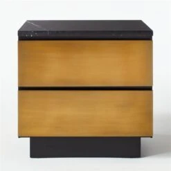 Logan 2-Drawer Brass And Black Marble Nightstand -Optimal Furniture Store LoganBrsNBlkMrblNghtstndSOF20