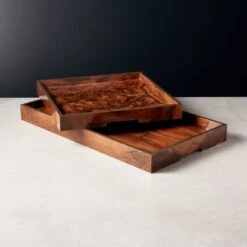Marq Rectangular Burl Wood Tray -Optimal Furniture Store MarqSquareBurlwoodTraysFHS21