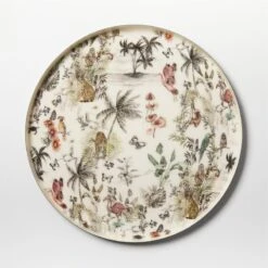 Jungle Print Round Serving Tray 8 Jungle Print Round Serving Tray -Optimal Furniture Store MidnightJnglEnmlSrvngTryF20