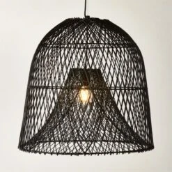 Nassa Woven Black Bamboo Pendant Light -Optimal Furniture Store NassaBlkBasketPndntLightROF23