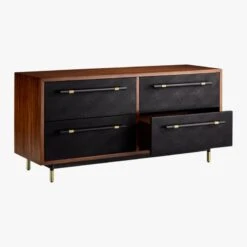 Oberlin 4-Drawer Black Leather And Wood Dresser -Optimal Furniture Store OberlinLowDresserAVS18