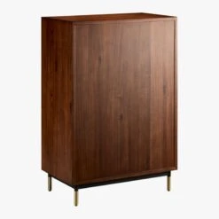 Oberlin Tall 4-Drawer Black Leather And Wood Dresser -Optimal Furniture Store OberlinTallChest3QBS18