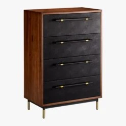 Oberlin Tall 4-Drawer Black Leather And Wood Dresser -Optimal Furniture Store OberlinTallChest3QFS18