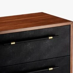 Oberlin Tall 4-Drawer Black Leather And Wood Dresser -Optimal Furniture Store OberlinTallChestAV2S18