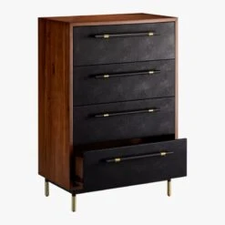 Oberlin Tall 4-Drawer Black Leather And Wood Dresser -Optimal Furniture Store OberlinTallChestAVS18