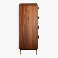 Oberlin Tall 4-Drawer Black Leather And Wood Dresser -Optimal Furniture Store OberlinTallChestSDS18