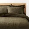 Stitched Organic Cotton Sateen Dark Green Quilt And Pillow Shams