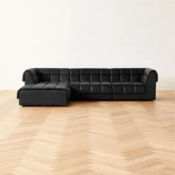 Pezzo 4-Piece L-Shaped Black Leather Sectional Sofa With Right Arm