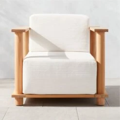 Pinet Teak Outdoor Lounge Chair With Textured Ivory Perennials® Cushions