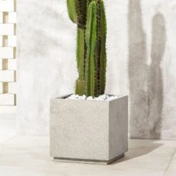 Playa Square Grey Stone Indoor/Outdoor Planter Large -Optimal Furniture Store PlayaSqLgGreyPlanterROS18