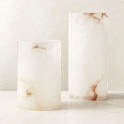 Poe White Alabaster Pillar Candle Holder Small -Optimal Furniture Store PoeAlbstrPillarHolderGrpFHF23