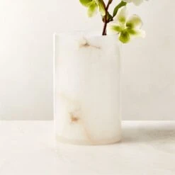 Poe White Alabaster Pillar Candle Holder Small -Optimal Furniture Store PoeAlbstrPillarHolderSmAVSHF23