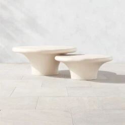 Pompeo Round Ivory Cast Resin Outdoor Coffee Table Large -Optimal Furniture Store PompeoResinS2TableSHS23