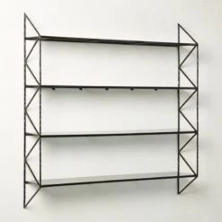 Ponte Black Metal Wall Mount Bookshelf Wide -Optimal Furniture Store PonteHmrdRdWideBookcaseAV2SHS22