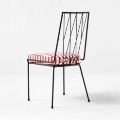 Pavilion Black Armless Outdoor Dining Chair With Striped Sunbrella ® Cushion Model 6150 Set Of 4 -Optimal Furniture Store PvlnBkALDnChrWStdChM61503QBSSS22