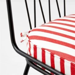 Pavilion Black Armless Outdoor Dining Chair With Striped Sunbrella ® Cushion Model 6150 Set Of 2 -Optimal Furniture Store PvlnBkALDnChrWStdChM6150AVSSS22 2