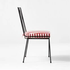 Pavilion Black Armless Outdoor Dining Chair With Striped Sunbrella ® Cushion Model 6150 Set Of 4 -Optimal Furniture Store PvlnBkALDnChrWStdChM6150SDSSS22