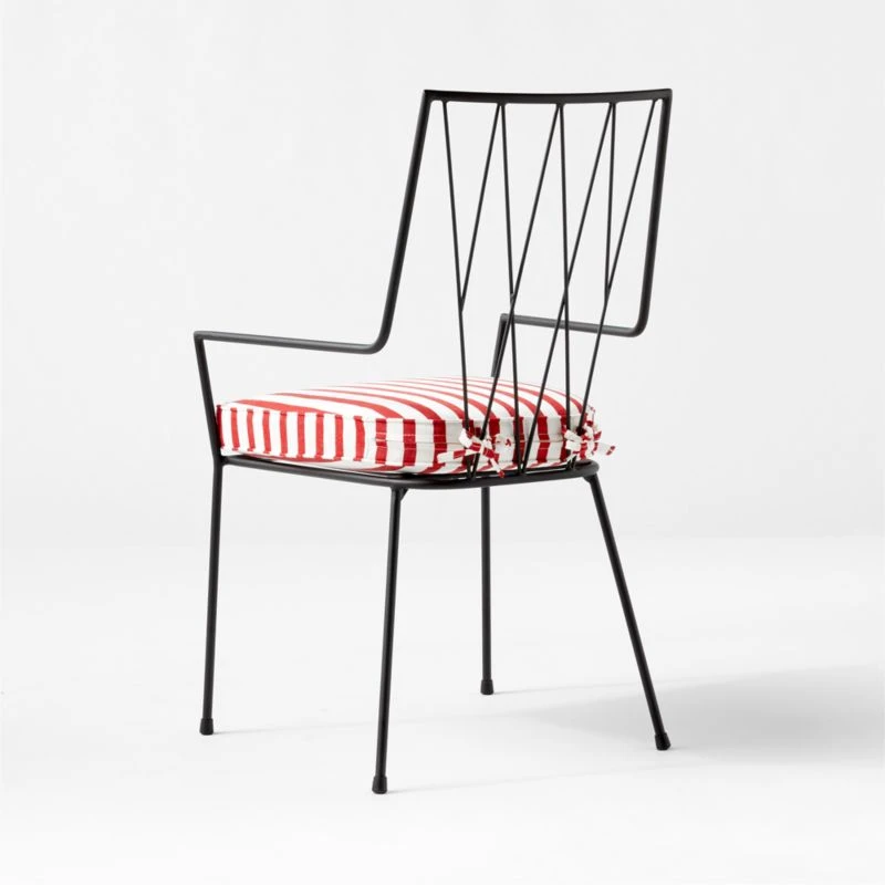 Pavilion Black Outdoor Dining Armchair With Striped Sunbrella ® Cushion Model 6160 Set Of 2 5 Pavilion Black Outdoor Dining Armchair With Striped Sunbrella ® Cushion Model 6160 Set Of 2 - Image 5