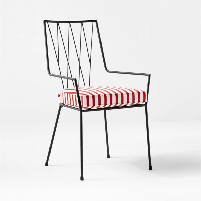 Pavilion Black Outdoor Dining Armchair With Striped Sunbrella ® Cushion Model 6160 Set Of 2 3 Pavilion Black Outdoor Dining Armchair With Striped Sunbrella ® Cushion Model 6160 Set Of 2 - Image 3