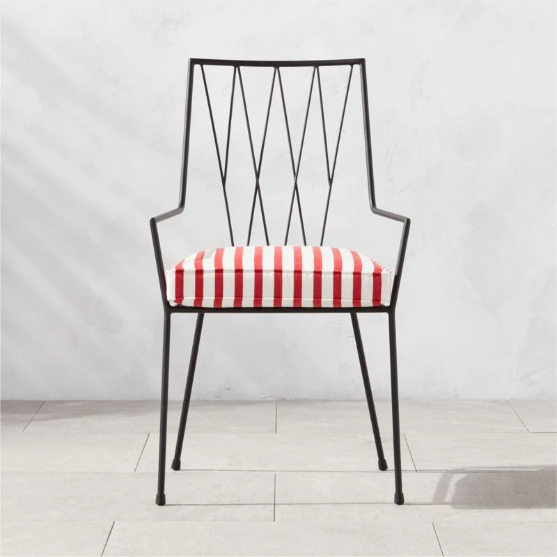 Pavilion Black Outdoor Dining Armchair With Striped Sunbrella ® Cushion Model 6160 Set Of 2 1 Pavilion Black Outdoor Dining Armchair With Striped Sunbrella ® Cushion Model 6160 Set Of 2