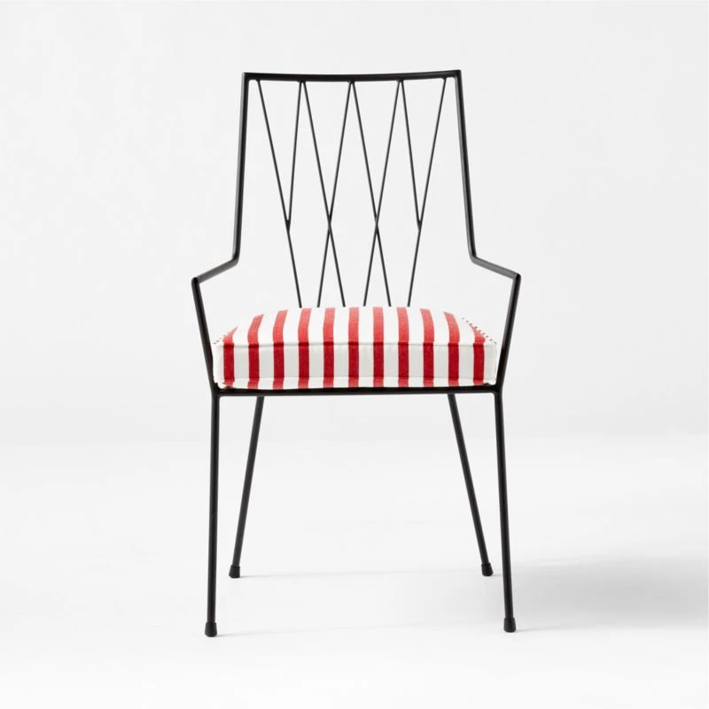 Pavilion Black Outdoor Dining Armchair With Striped Sunbrella ® Cushion Model 6160 Set Of 2 2 Pavilion Black Outdoor Dining Armchair With Striped Sunbrella ® Cushion Model 6160 Set Of 2 - Image 2