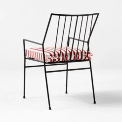 Pavilion Black Outdoor Dining Armchair With Striped Sunbrella Cushion Model 6470 -Optimal Furniture Store PvlnBkDnChrWStdChM64703QBSSS22 2