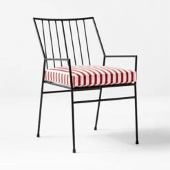 Pavilion Black Outdoor Dining Armchair With Striped Sunbrella ® Cushion Model 6470 Set Of 4 -Optimal Furniture Store PvlnBkDnChrWStdChM64703QSSS22