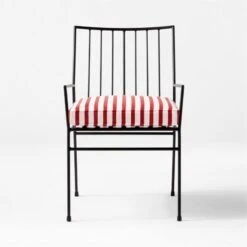 Pavilion Black Outdoor Dining Armchair With Striped Sunbrella ® Cushion Model 6470 Set Of 2 -Optimal Furniture Store PvlnBkDnChrWStdChM6470SOSSS22 1