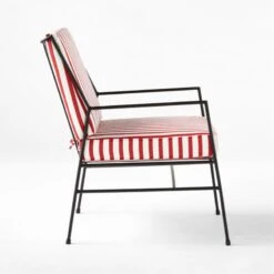 Pavilion Black Metal Outdoor Lounge Chair With Striped Cushion Model 6471 9 Pavilion Black Metal Outdoor Lounge Chair With Striped Cushion Model 6471 -Optimal Furniture Store PvlnBkLngChrWSdChM6471SDSSS22