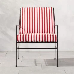 Pavilion Black Metal Outdoor Lounge Chair With Striped Cushion Model 6471