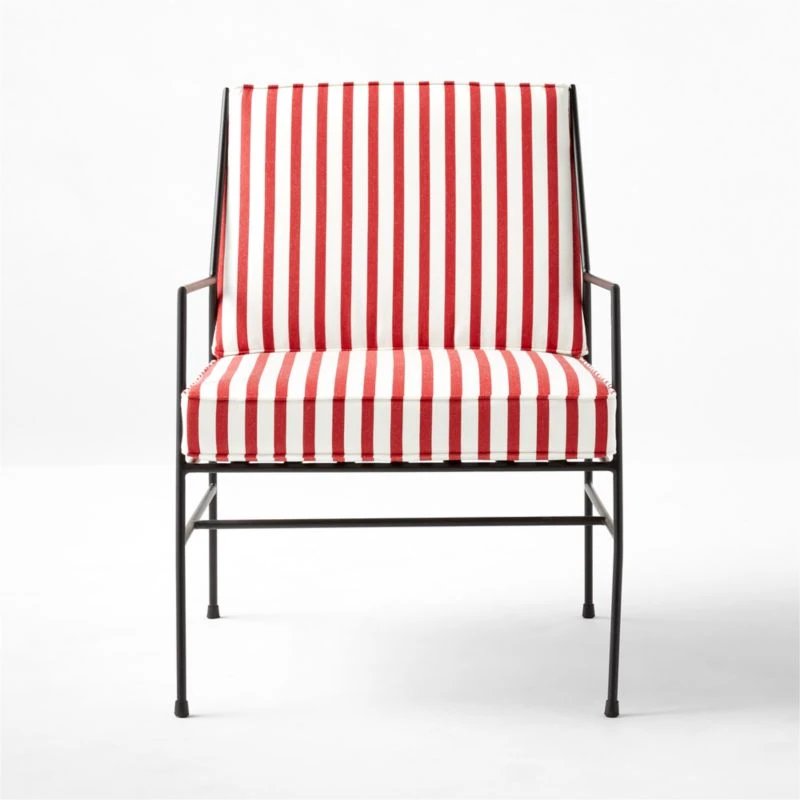 Pavilion Black Metal Outdoor Lounge Chair With Striped Cushion Model 6471 2 Pavilion Black Metal Outdoor Lounge Chair With Striped Cushion Model 6471 - Image 2