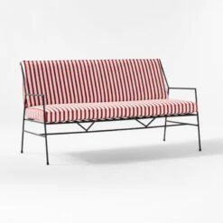 Pavilion Black Metal Outdoor Sofa With Striped Sunbrella Cushions Model 6490 -Optimal Furniture Store PvlnBkSofaChrWSdChM64903QSSS22