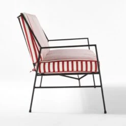 Pavilion Black Metal Outdoor Sofa With Striped Sunbrella Cushions Model 6490 -Optimal Furniture Store PvlnBkSofaChrWSdChM6490SDSSS22