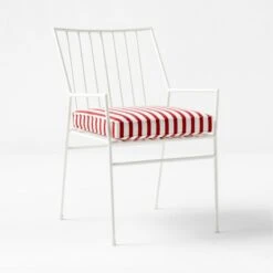 Pavilion Ivory Outdoor Dining Armchair With Striped Sunbrella ® Cushion Model 6470 Set Of 4 -Optimal Furniture Store PvlnIvDngChrWStdChM64703QSSS22 2