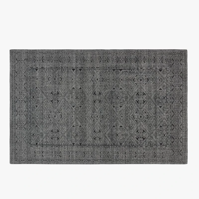 Raumont Hand-Knotted Grey Geometric Area Rug 5'x8' 1 Raumont Hand-Knotted Grey Geometric Area Rug 5'x8'