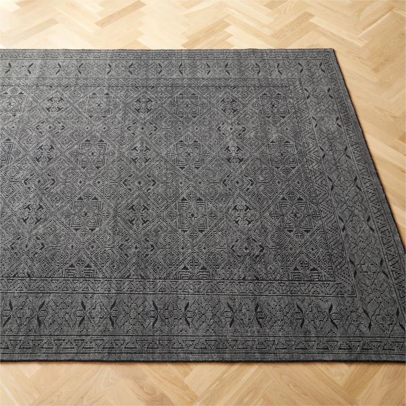 Raumont Hand-Knotted Grey Geometric Area Rug 5'x8' 2 Raumont Hand-Knotted Grey Geometric Area Rug 5'x8' - Image 2