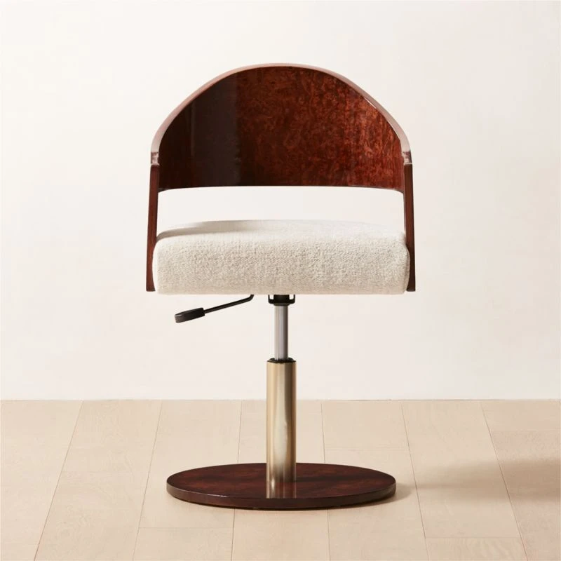 Renato Chenille And Burl Wood Office Chair 1 Renato Chenille And Burl Wood Office Chair