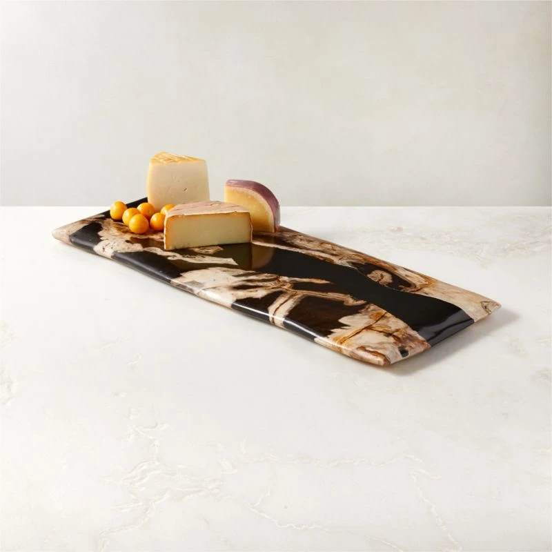 Ring Rectangular Petrified Wood And Resin Serving Platter 2 Ring Rectangular Petrified Wood And Resin Serving Platter - Image 2
