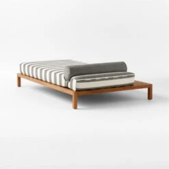 Rollie Teak Outdoor Daybed With Striped Sunbrella® Cushion -Optimal Furniture Store RollieTeakDaybed3QBSSS23