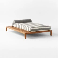 Rollie Teak Outdoor Daybed With Striped Sunbrella® Cushion -Optimal Furniture Store RollieTeakDaybed3QSSS23