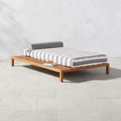 Rollie Teak Outdoor Daybed With Striped Sunbrella® Cushion -Optimal Furniture Store RollieTeakDaybedAVSHS23