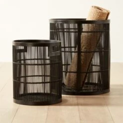 Ronan Black Bamboo Storage Basket Small -Optimal Furniture Store RonanBlackBasketGroupFHF22