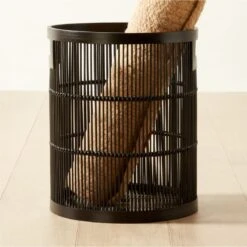 Ronan Black Bamboo Storage Basket Small -Optimal Furniture Store RonanBlkBasketWHndlsSmAVSHF22