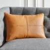 Rue Tan Leather Throw Pillow With Down-Alternative Insert 18"x12"