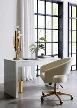 Runway 2-Drawer White Lacquered Wood Desk -Optimal Furniture Store RunwayWhiteLacquerDeskAG19