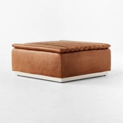 Salon Brown Leather Ottoman -Optimal Furniture Store SalonBrnLthrOttoman3QSSF22
