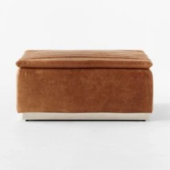 Salon Brown Leather Ottoman -Optimal Furniture Store SalonBrnLthrOttomanSDSSF22